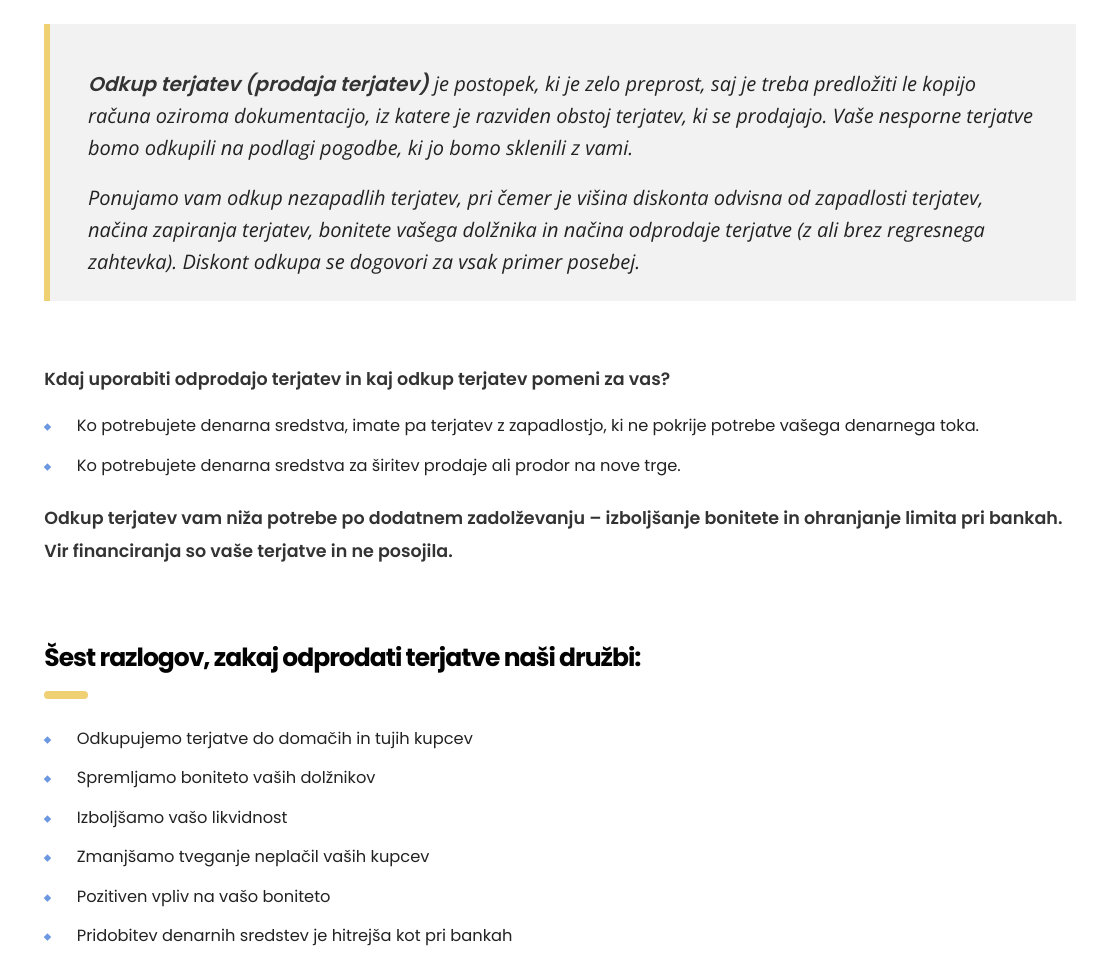 copywriting - prodaja terjatev